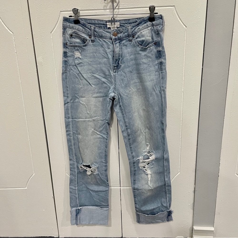 Ivy + Main Cropped Distressed Straight Leg Jeans